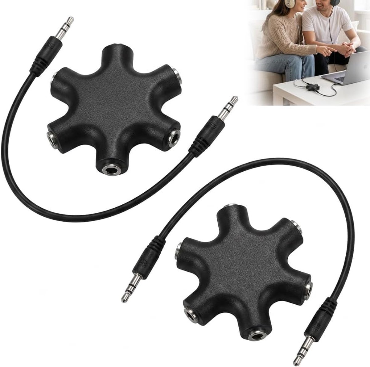 audio splitter 5-jack - 3,5 mm aansluiting - zwart - ideaal voor muziek en gaming - ShopVlot