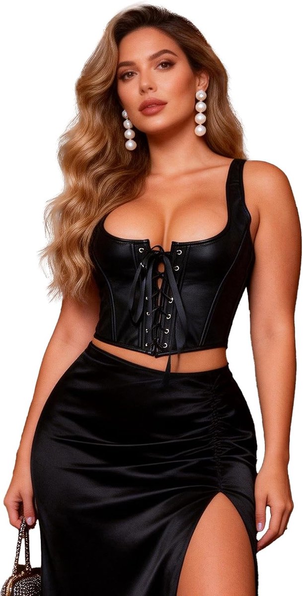 Corset top dames plus size - PU leer zwart - sexy backless - perfect voor feesten - ShopVlot