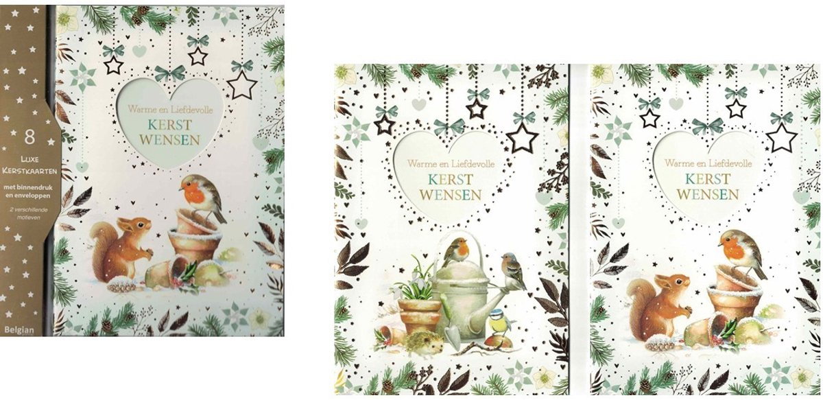 Wenskaarten - kerstkaart - set van 8 - 8 luxe kerstkaarten - 2 x 4 luxe kerstkaarten met envelop