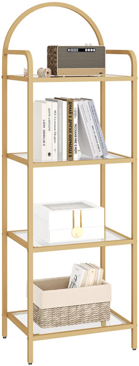 Hzuaneri Boekenkast, Boekenplanken Van Gehard Glas,4 Verdiepingen Goud