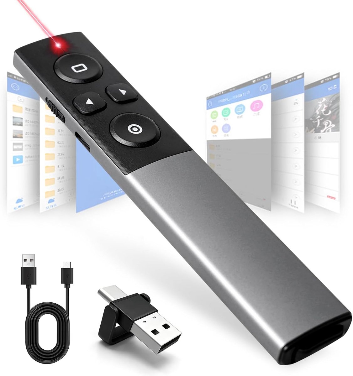 Draadloze presentator met volumeregeling - metalen behuizing - plug-and-play - ideaal voor presentaties - ShopVlot