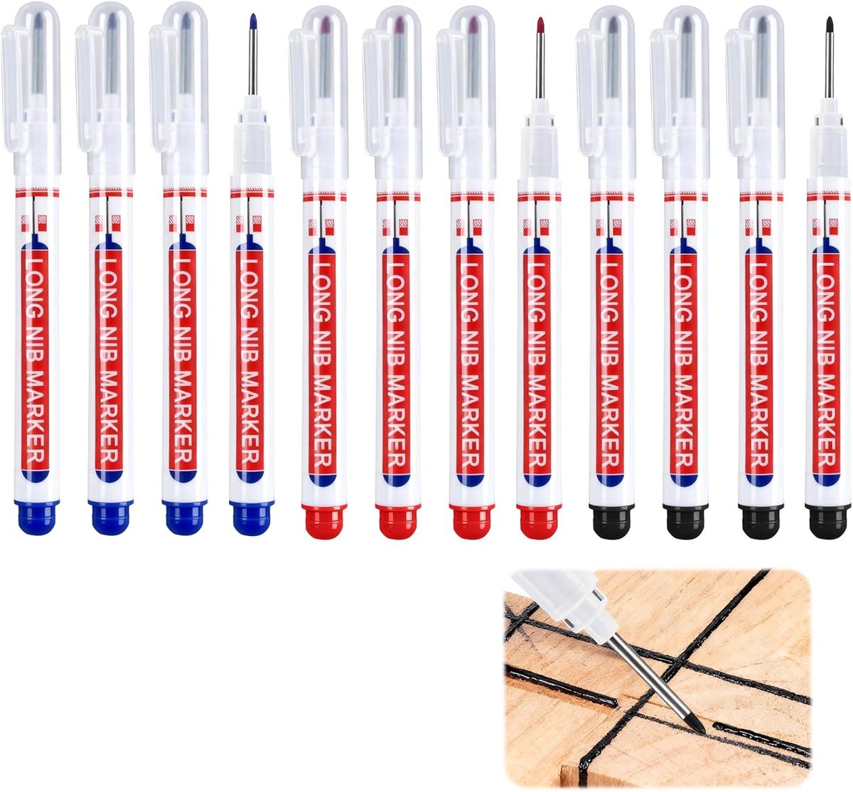 Diepe gaten markeringspennen 12 stuks - fijne punt 20mm - waterproof - ideaal voor nauwkeurige markeringen - ShopVlot