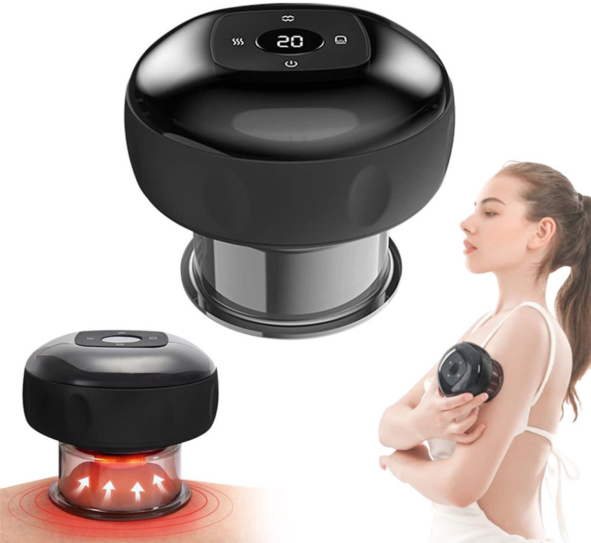 KZQ Elektrische Massagecup Voor Cellulite Met 12 Standen En Temperaturen – Vacuüm Cupping Full Body Oplaadbaar Tegen Sinaasappelhuid Zwart