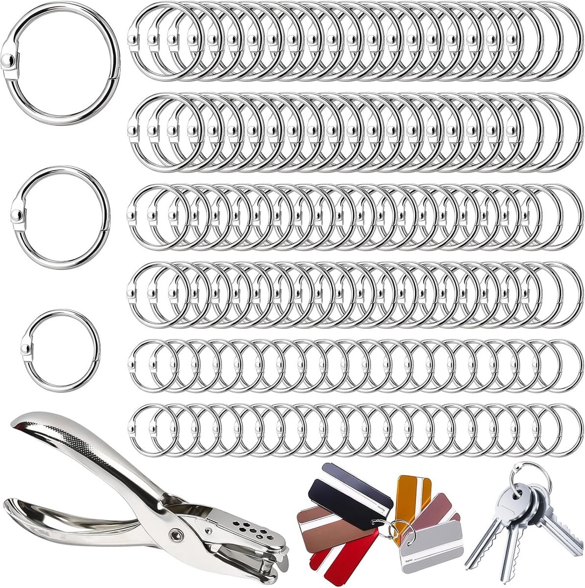 Boekbinderringen 120 stuks - 15/20/25 mm met gatenperforator 6 mm - ideaal voor het binden van documenten - ShopVlot