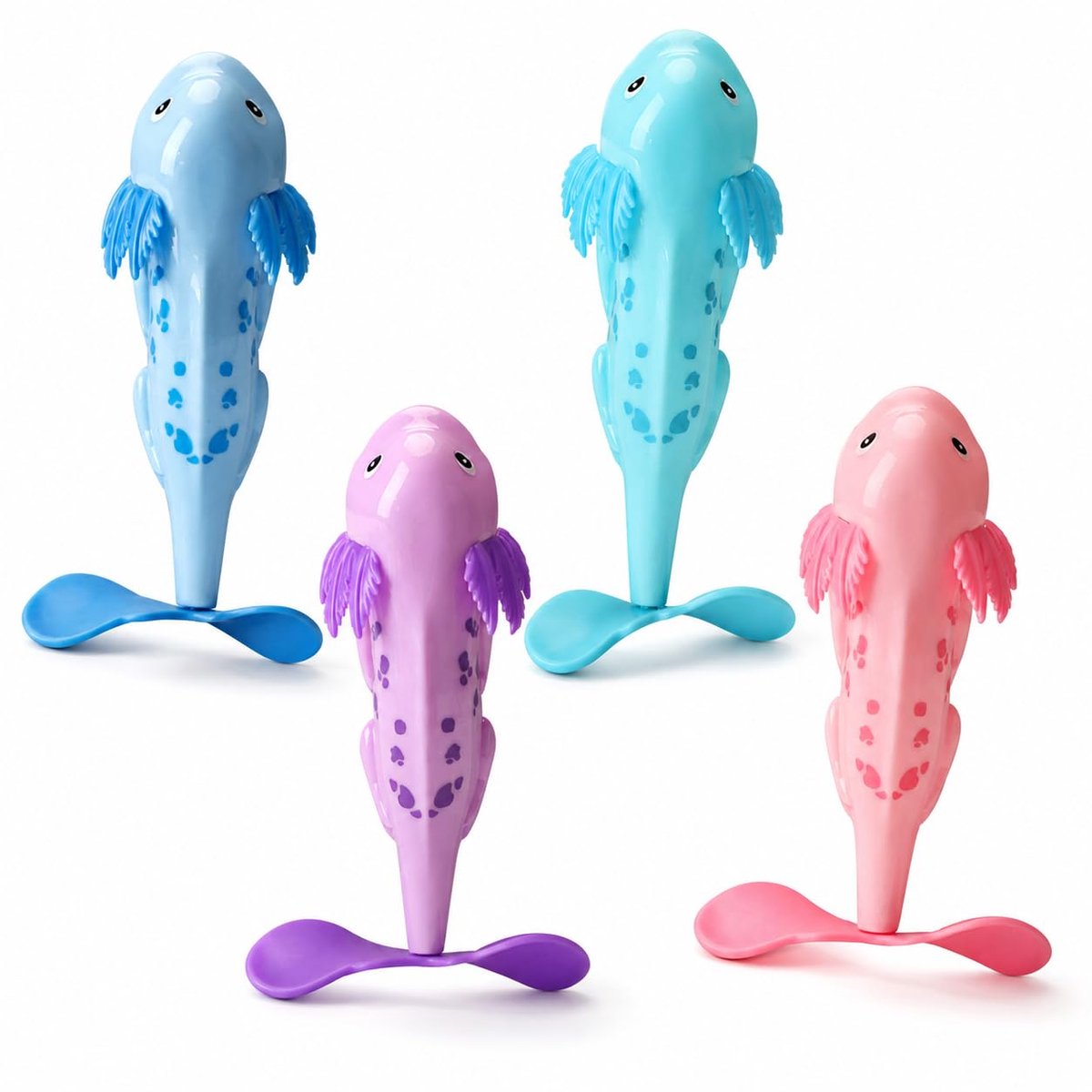 Poolspel salamander 4 stuks - roterende waterfiguren - blauw, aqua, lila, roze - apporteerspel voor zwembad - ShopVlot