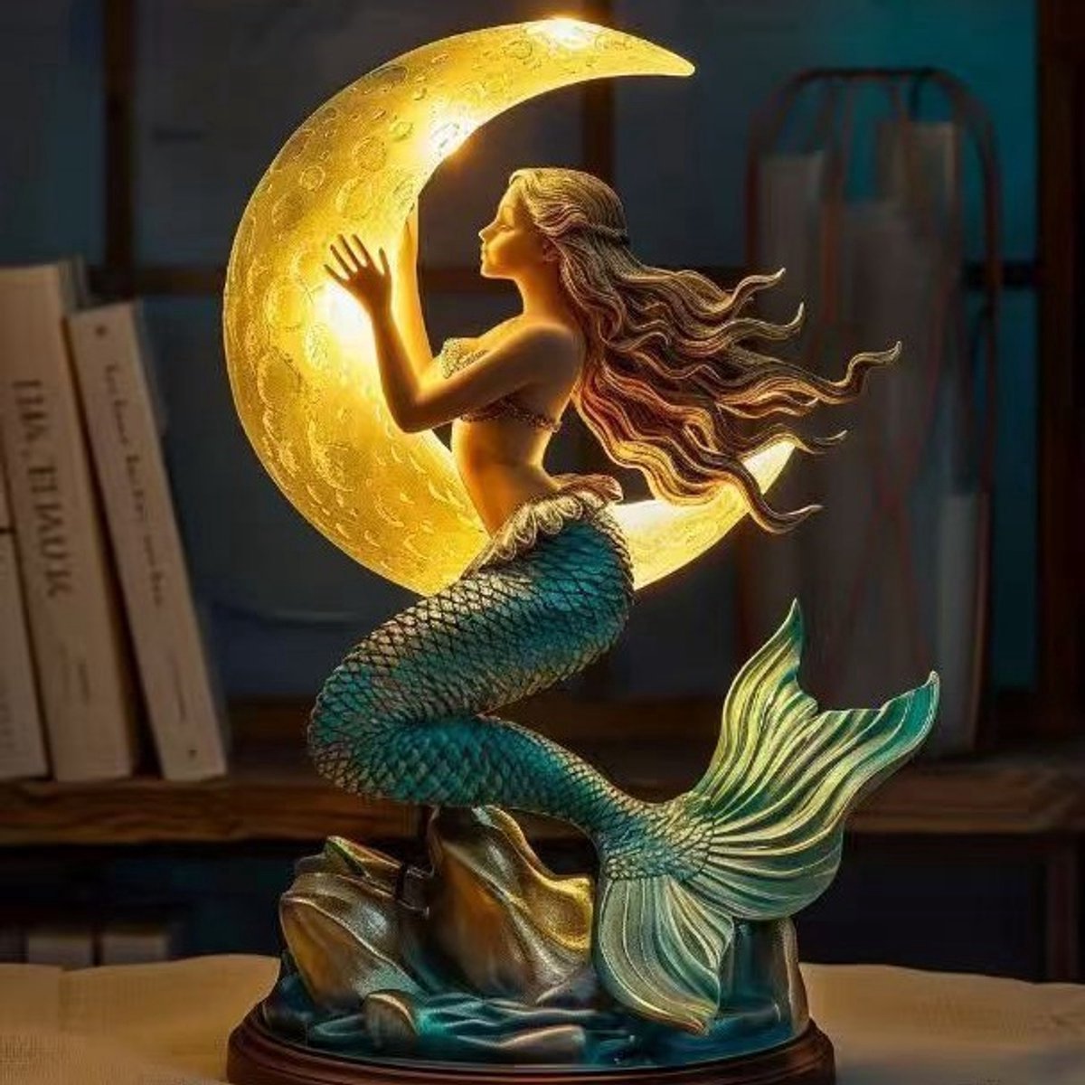 Casalora Zeemeermin Beeldje met LED Verlichting – Fantasy Decoratie van Hars – USB Tafeldecoratie voor Halloween