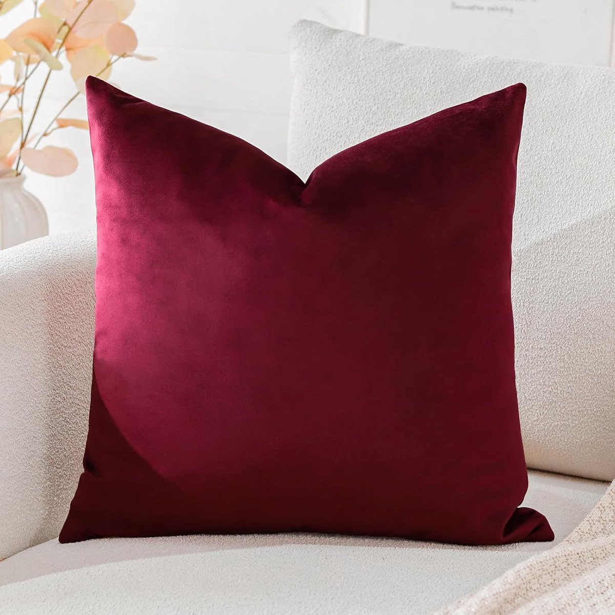 Kussenhoezen 45 x 45 cm - fluweel - wijnrood - superzacht voor bank of slaapkamer - ShopVlot