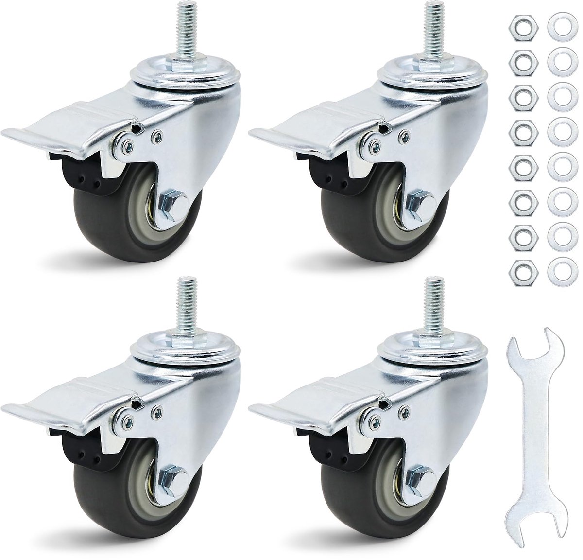 Zwenkwielen 50 mm - dubbele kogellagers - geruisloos rubber - 360 graden draaibaar - ShopVlot
