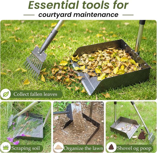 poepschep 106 cm - verstelbaar handvat - metalen hark met dienblad - ideaal voor gazons - ShopVlot — afbeelding 4