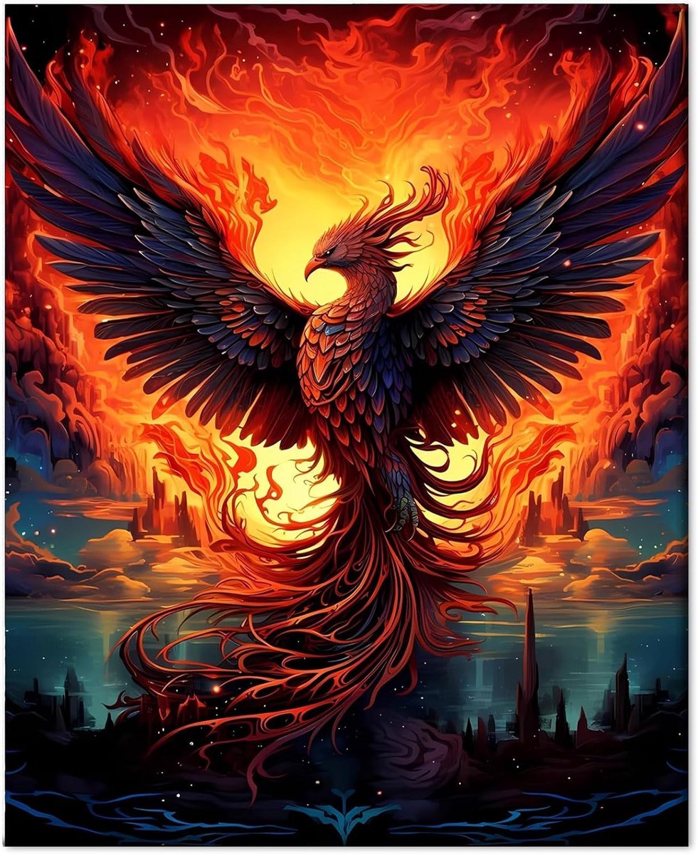 SnelShoppen - Schilderen op Nummer voor Volwassenen Dieren Phoenix - Paint by Numbers Volwassenen Canvas Set met 4 Penseeltjes en Acrylverf - Creatiev