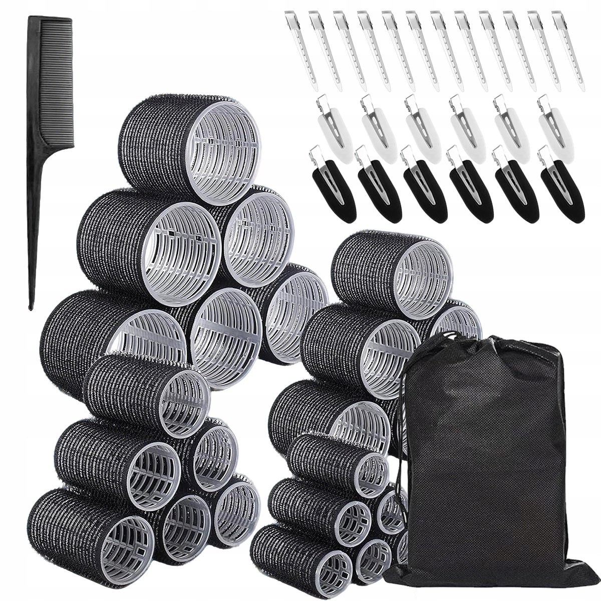 Zwart Haarrollers Set met 24 Rollers & 24 Clips - Zonder Hitte