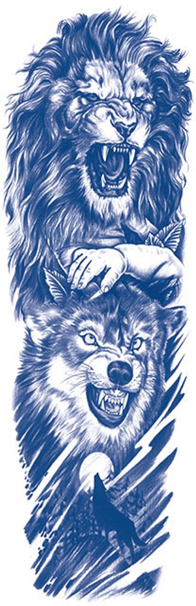 Tijdelijke sleeve tattoo leeuw wolf 2 weken