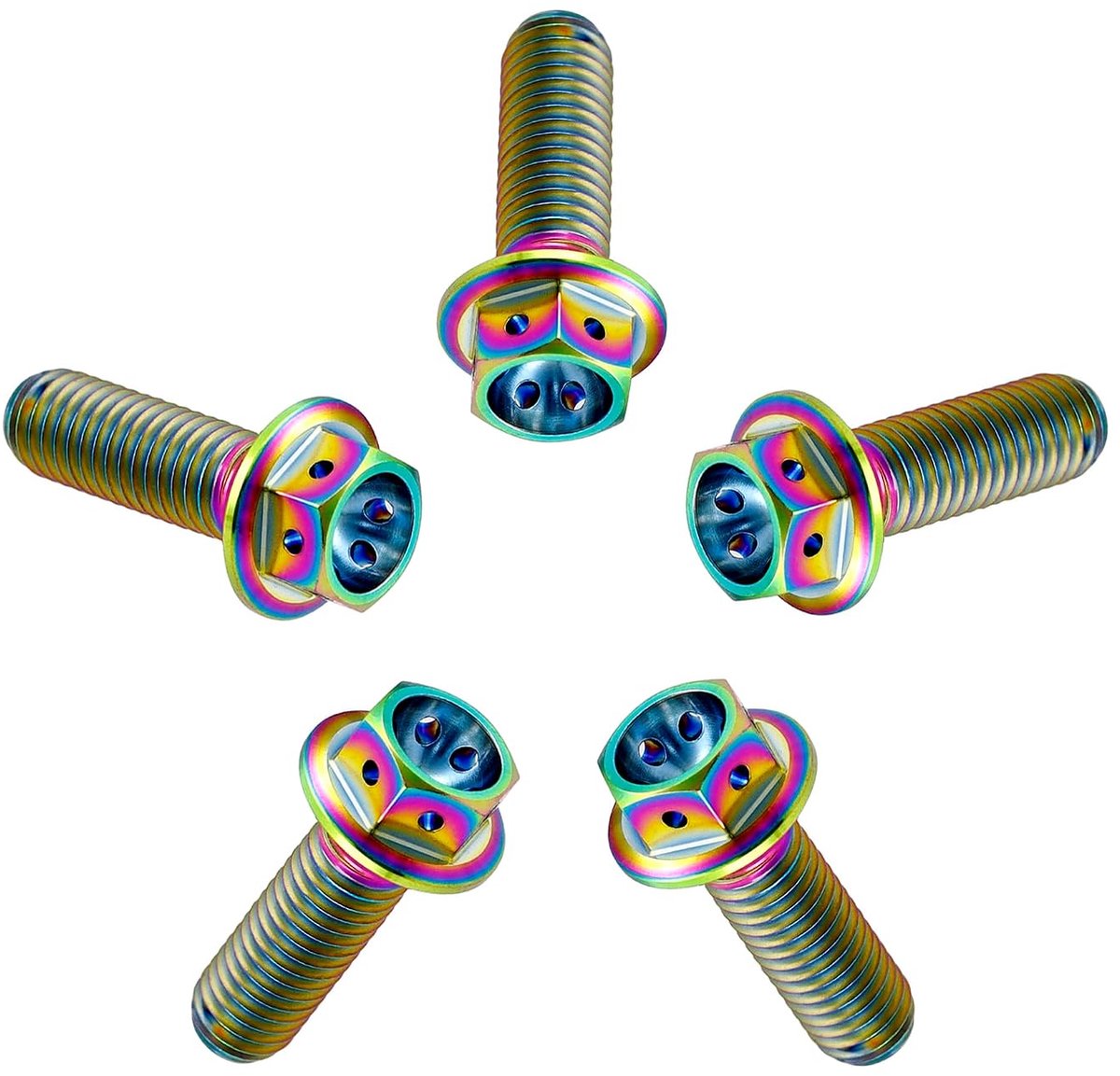 Titanium bouten M6x15mm - Regenboog Titanium - Flenskop met zeskant - Voor sportieve toepassingen - ShopVlot