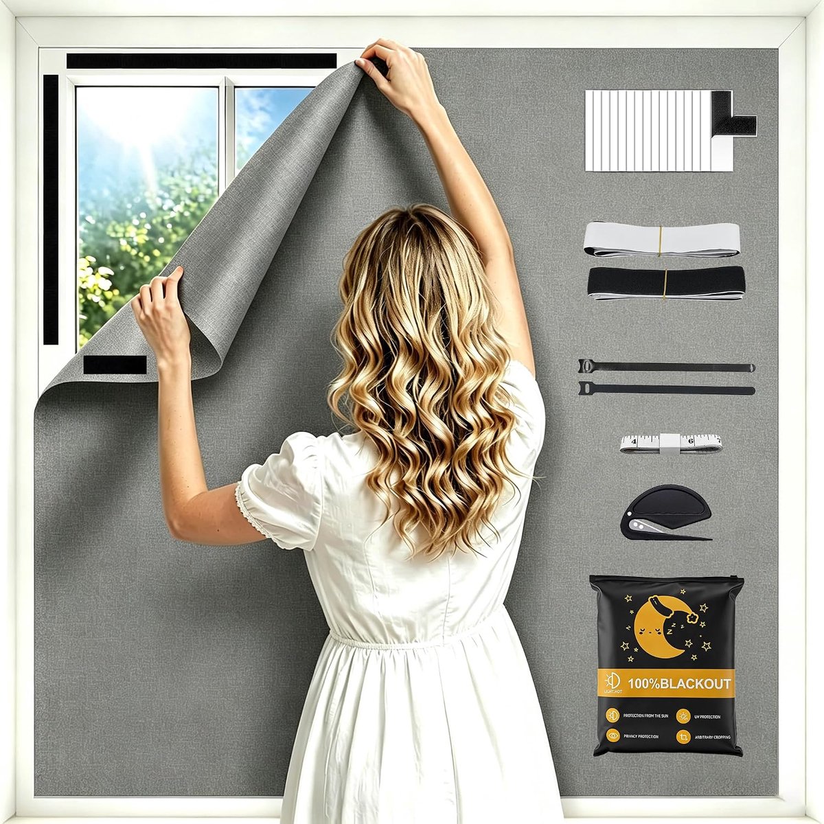Verduisterend rolgordijn 200 x 150 cm - linnenlook - zonder boren - verbeterde warmte-isolatie - ShopVlot