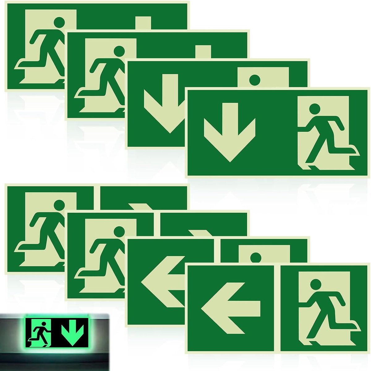 Nooduitgangsplaatje 300 x 150 mm - oplichtend PVC - zelfklevend - veilig evacueren - ShopVlot
