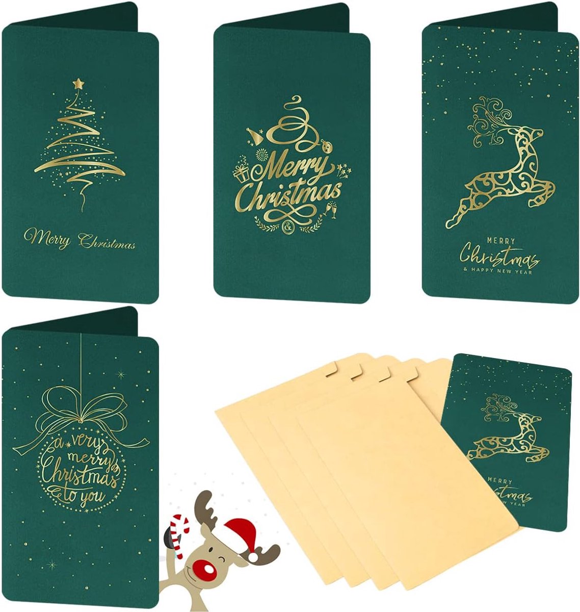 Kerstkaarten multipack - vintage design - met kraft papier enveloppen - perfect voor bedankjes - ShopVlot