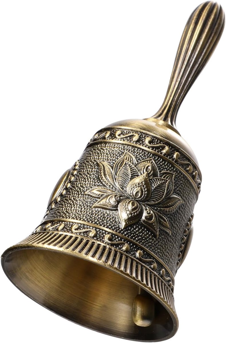 Handbel - 11 cm hoog - gepolijst messing - unieke lotusdesign - perfect voor meditatie - ShopVlot