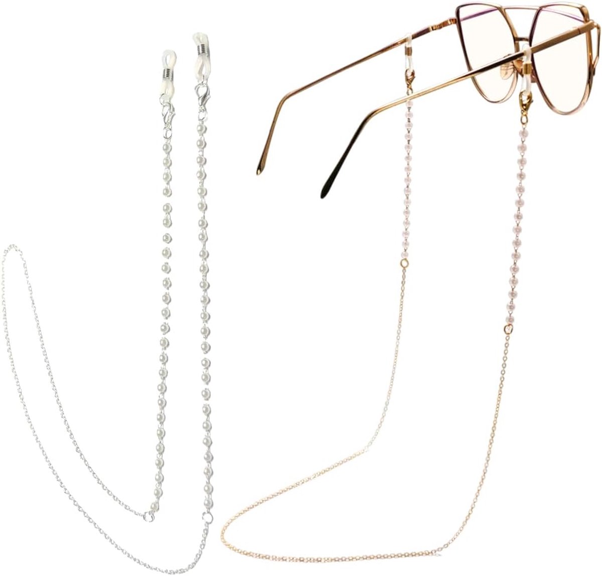 Zonnebril ketting - parel design - goud en zilver - voorkomt vallen en verlies - ShopVlot