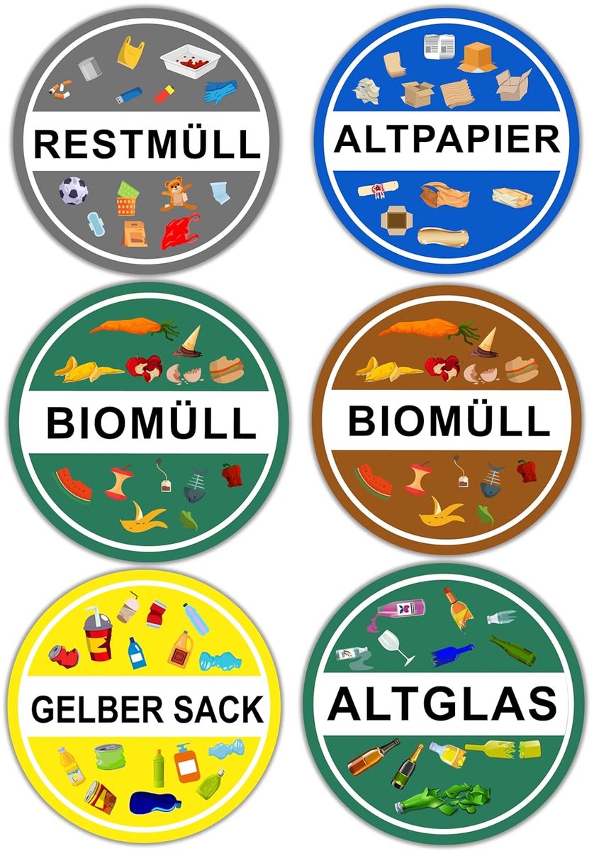 Afvalbak voor gescheiden afval - Set van 6 - Rond - Water- en weerbestendig - ShopVlot