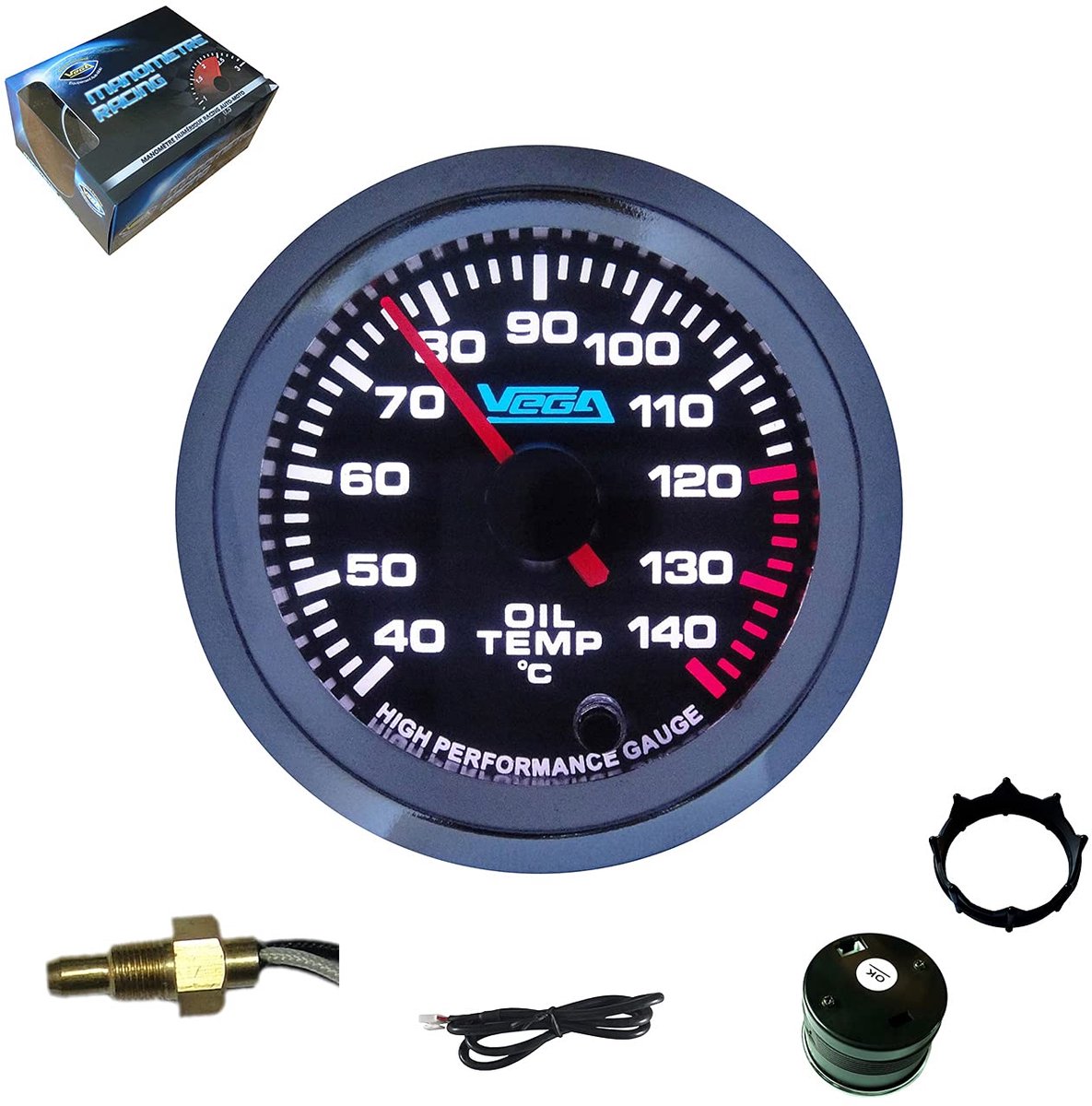 Oliedrukmeter 40 - 140 °C - 52 mm - 7 kleuren LED - Flitsalarm bij 120 °C - ShopVlot