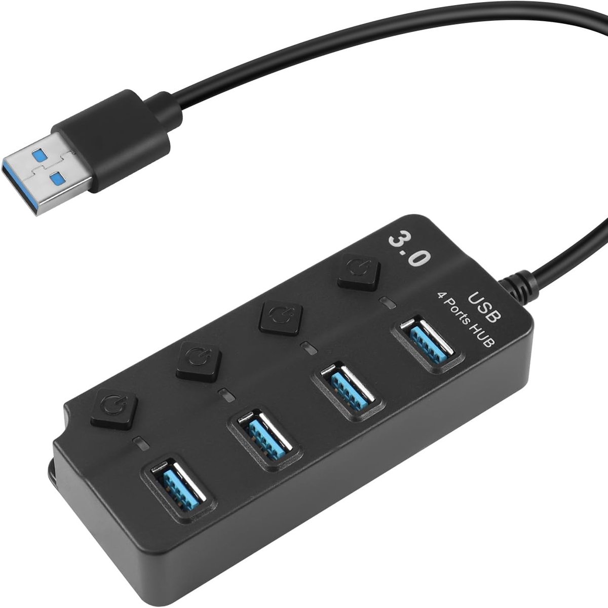 USB Hub 4-poorts - USB 3.0 datahub met schakelaar - uitbreiden van USB-poorten - ideaal voor laptops - ShopVlot