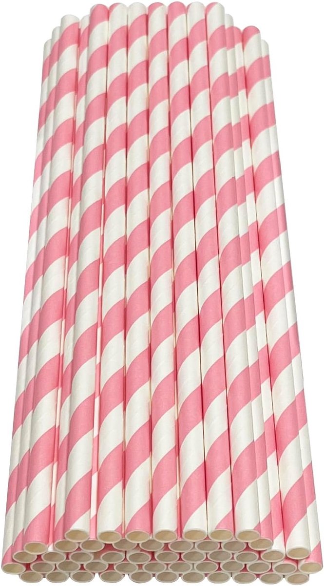 Papieren rietjes 50pcs - biologisch afbreekbaar - wit/roze strepen - perfect voor cocktails - ShopVlot
