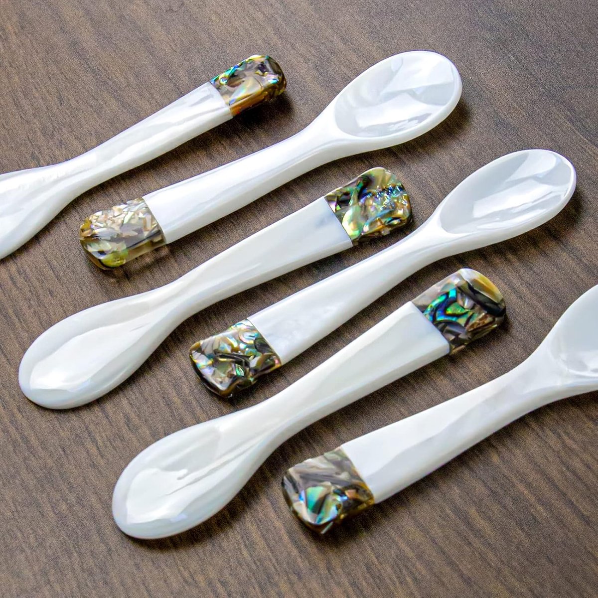 Mop lepel set van 6 - witte parelmoer - 9 x 2.3 cm - ideaal voor caviar en eieren - ShopVlot
