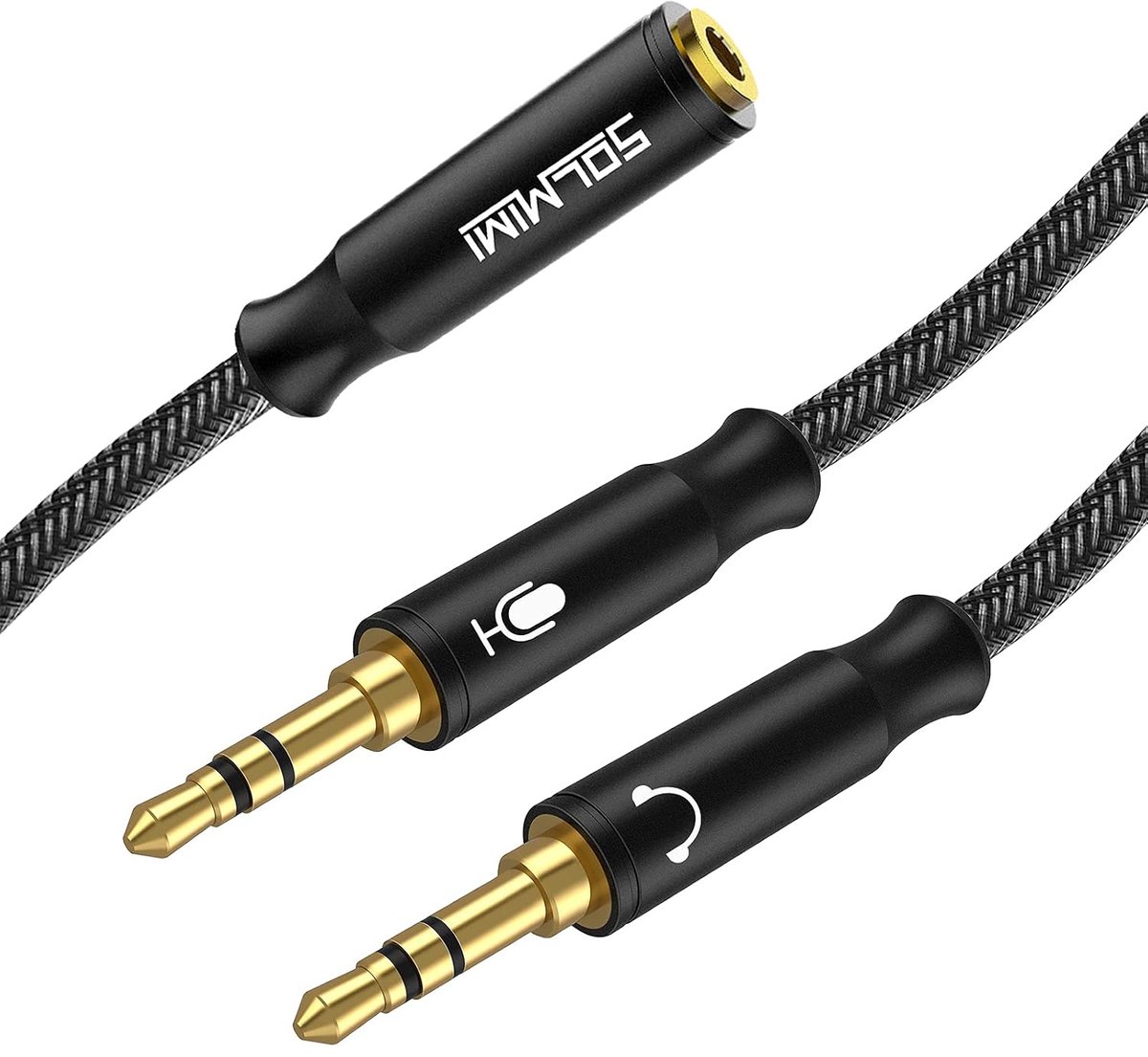 Headset splitter kabel 0,3m - Crystal nylon gevlochten - Goudplated - Voor gaming headset naar PC - ShopVlot