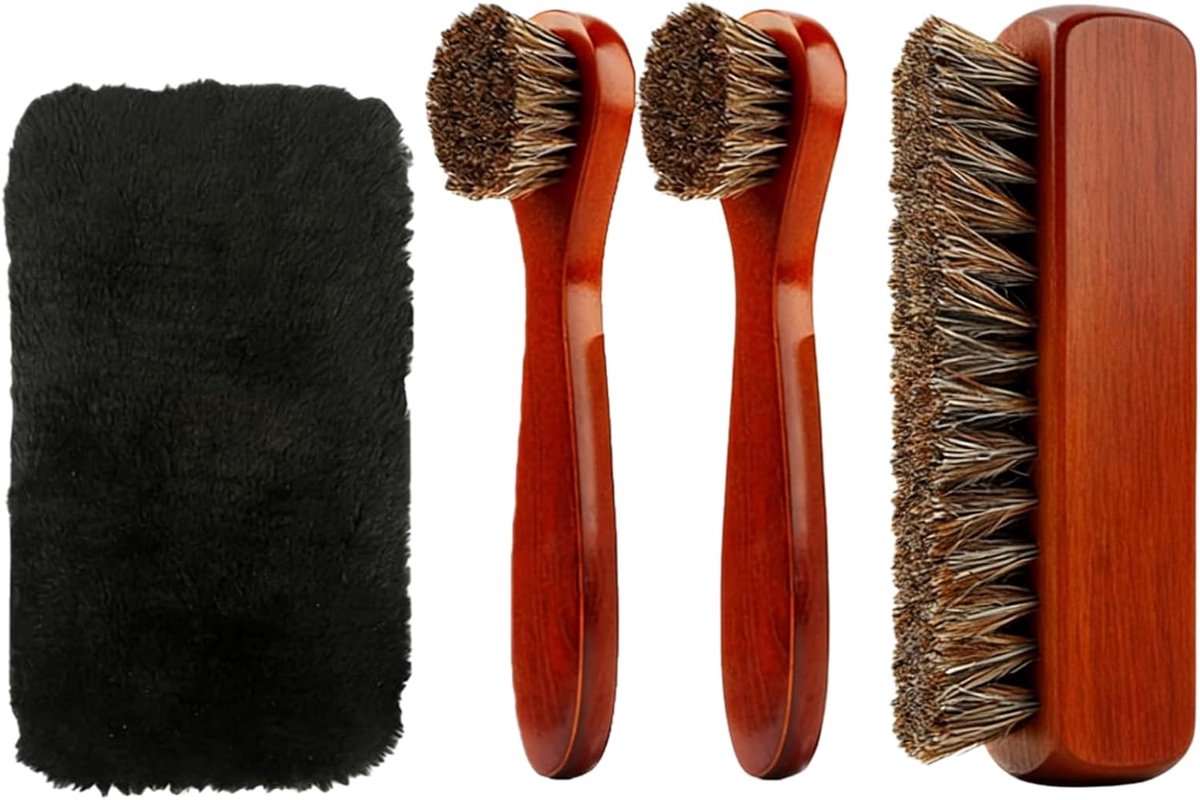 Schoenborstel set 4 delig - Natuurlijke paardenhaar - Voor het poetsen van schoenen en laarzen - ShopVlot