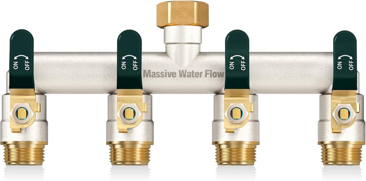 Waterverdeler 4-Weg 3/4 Inch - Messing, Verhoogde Doorstroming - Robuust Ontwerp - Ideaal voor Tuinbewatering - ShopVlot