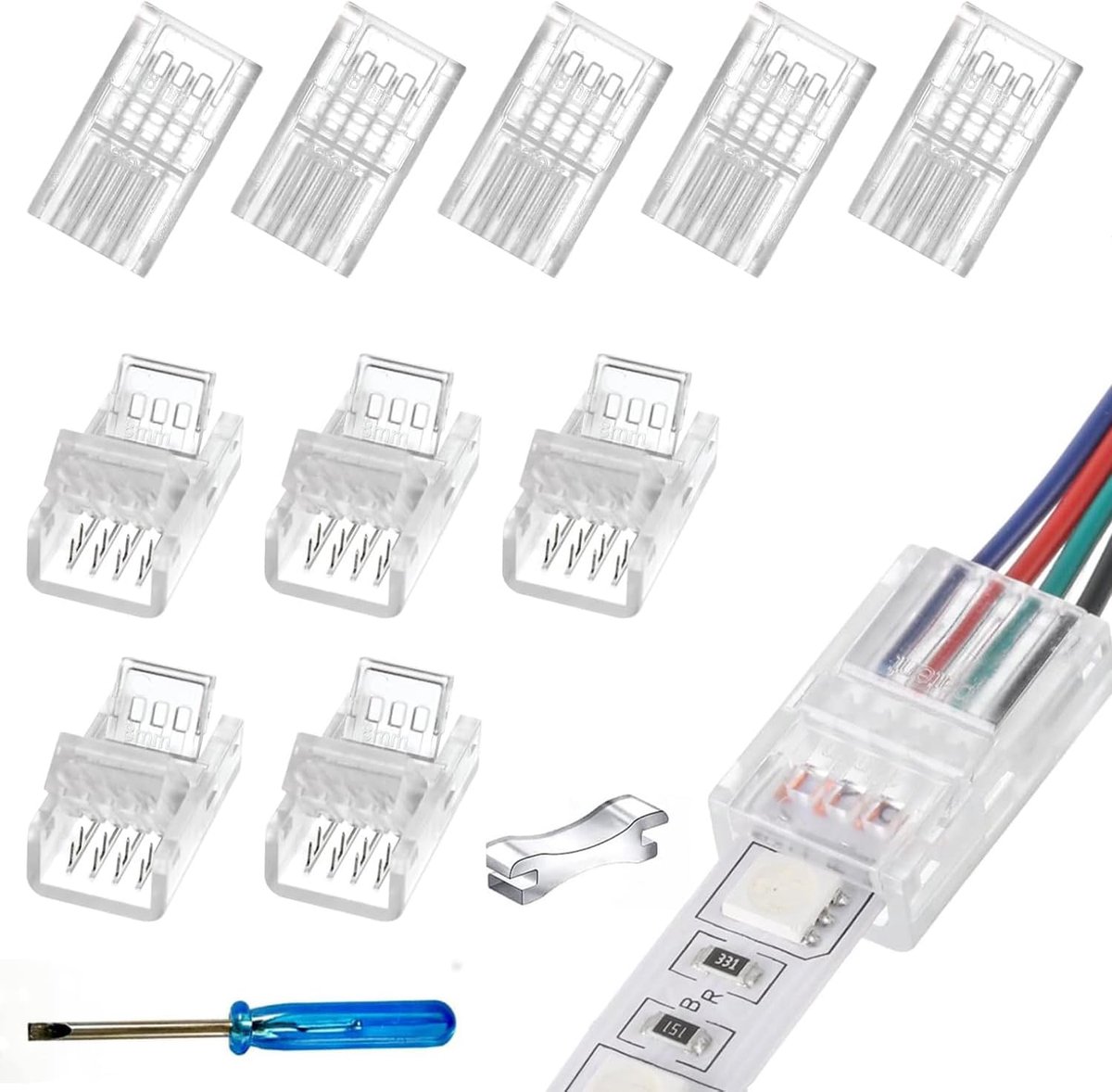 4-pole SMD LED connector set 8 mm - 10 stuks - soldeervrije verbinding - eenvoudig en veilig aansluiten - ShopVlot