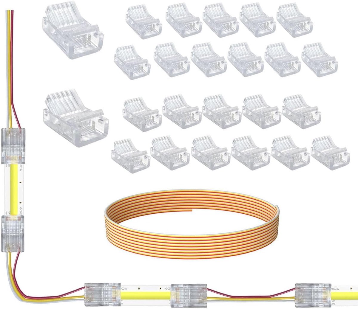 LED Strip Connector 10mm 3 Pin - Solderless 20pcs - Voor 5V 12V 24V Verlichting - Geschikt voor Hoekverbindingen - ShopVlot