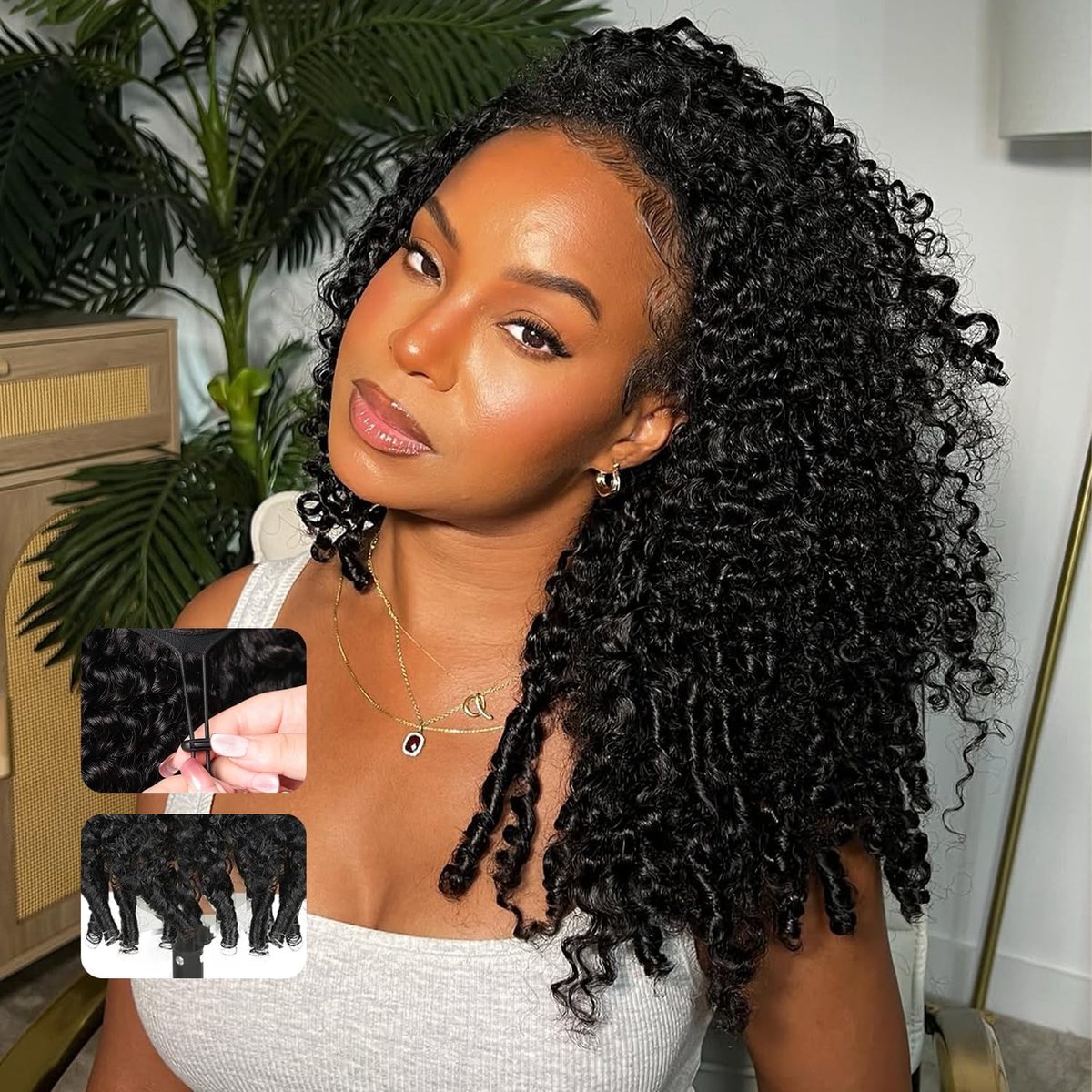 Halfwig Kinky Curly 22 Inch - 100% Mensenhaar - Verstelbaar met Drawstring - Gezond en Glanzend - ShopVlot