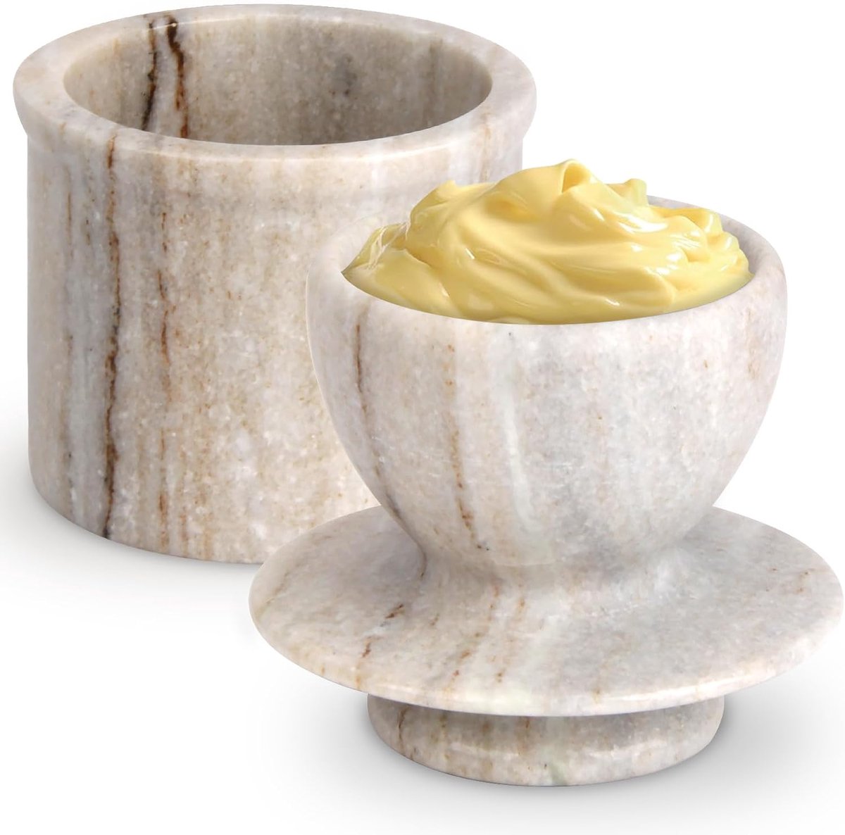 Boterpot met Deksel - Marmer Geel - Soepele Boterhouder - Voor Eenvoudig Gebruik - ShopVlot