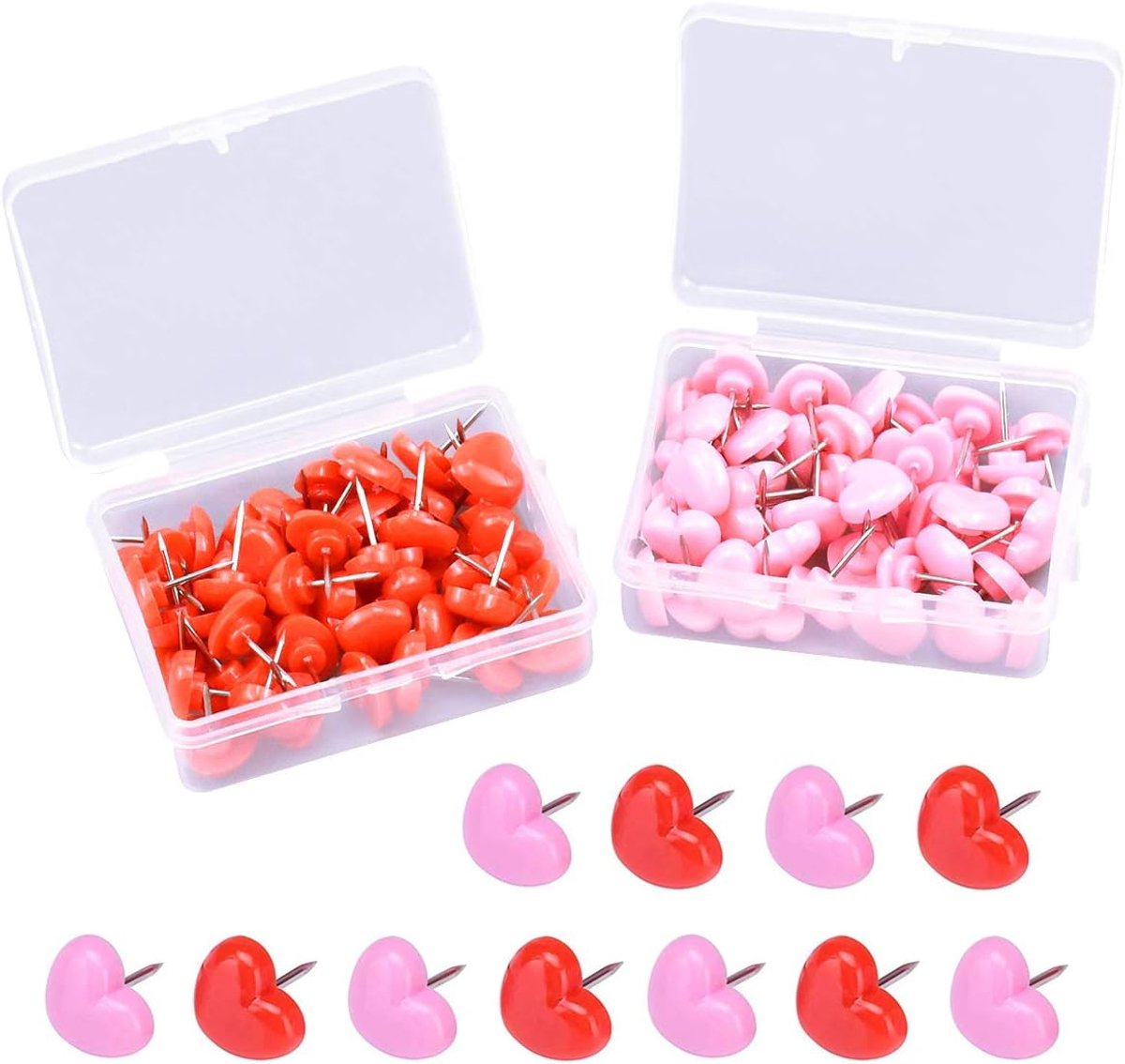 Duwspijkers hartvormig 100 stuks - roze en rood - decoratief voor prikbord - schattige wanddecoratie - ShopVlot