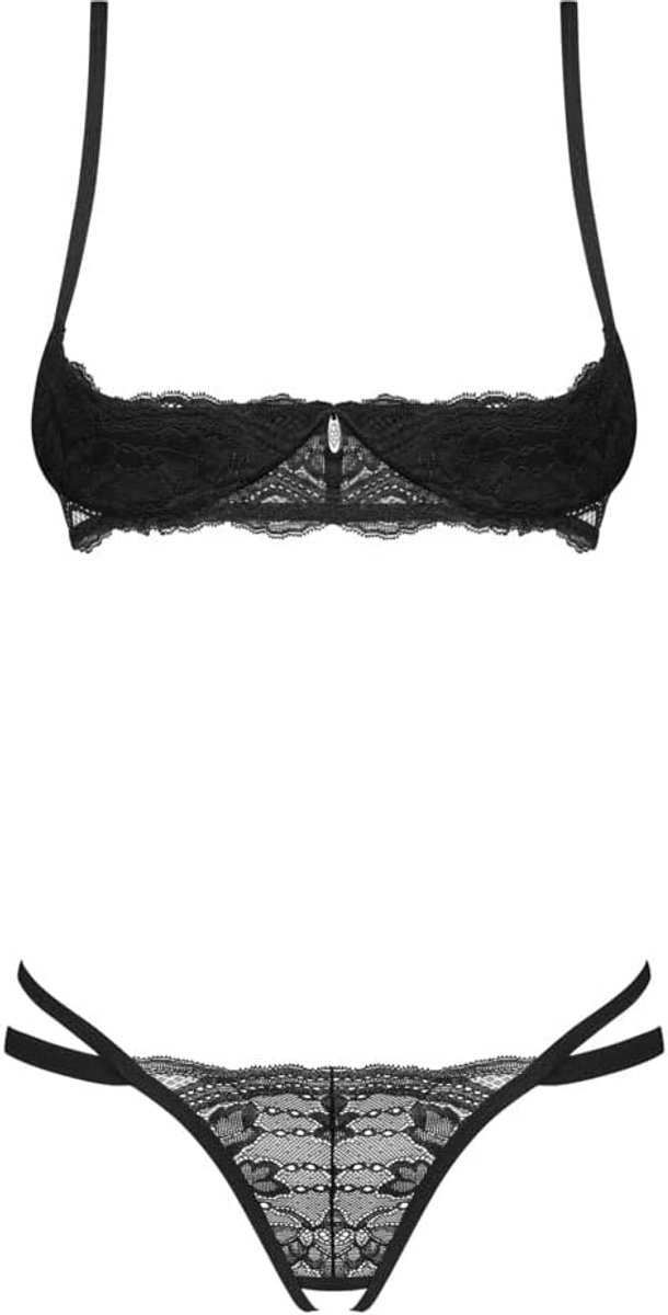 Set met lift en open string M/L - zwarte kant - verstelbare bandjes - voor onvergetelijke momenten! - ShopVlot