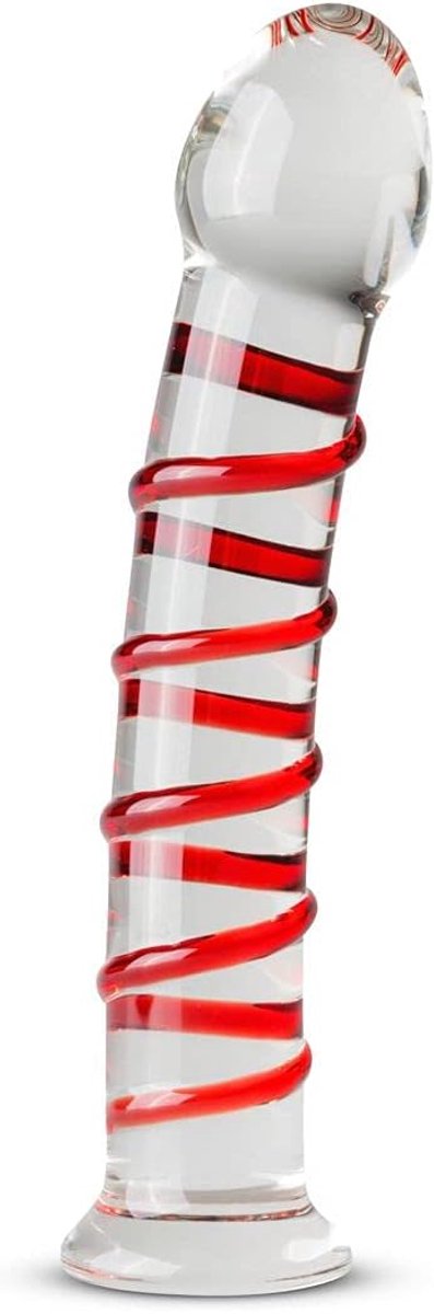 Glazen Dildo No. 15 - Licht gebogen model - Geribbelde schacht - Perfect voor G-spot & P-spot stimulatie - ShopVlot