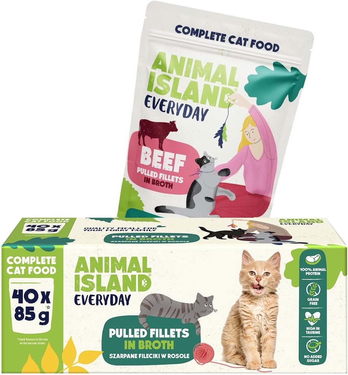 Natte kattenvoeding voor volwassen katten - gescheurde rund en kip in bouillon - ShopVlot