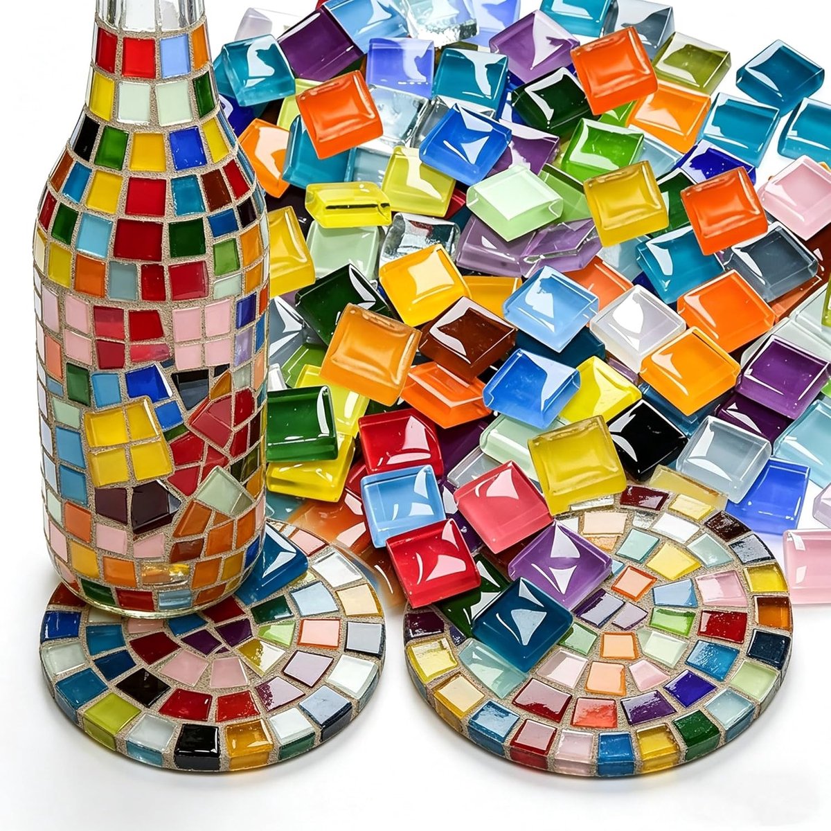Mosaic stenen 1 x 1 cm - kleurrijke glasmozaïek - 1000 g voor creatief decoreren - ShopVlot