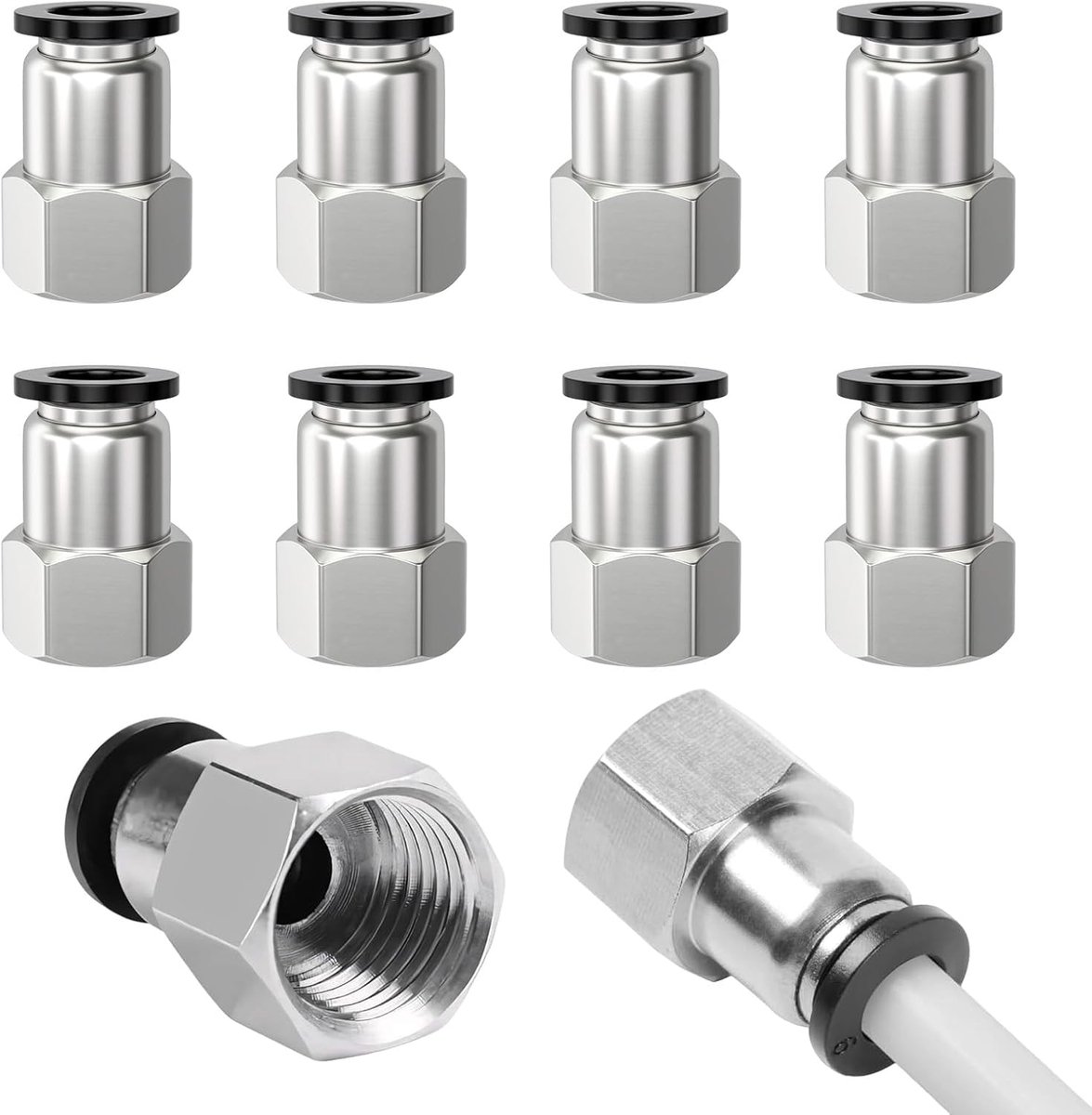 Pneumatische connector 8mm - 1/4 inch BSP female - 10 stuks - Geschikt voor luchtleidingen - ShopVlot