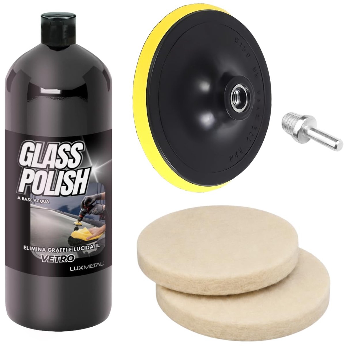 Glaspolijstset 1 kg - polijstpasta met ceroxide - 150 mm slijpschijf - complete autoglans oplossing - ShopVlot