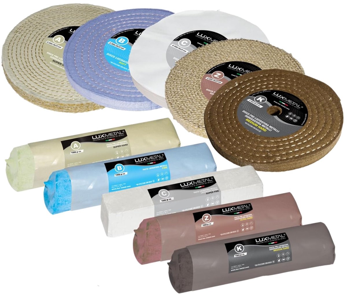 Polijstschijven set 300 mm - 7 discs en 7 schuurpasta's - ideaal voor aluminium en metalen - professionele afwerking - ShopVlot