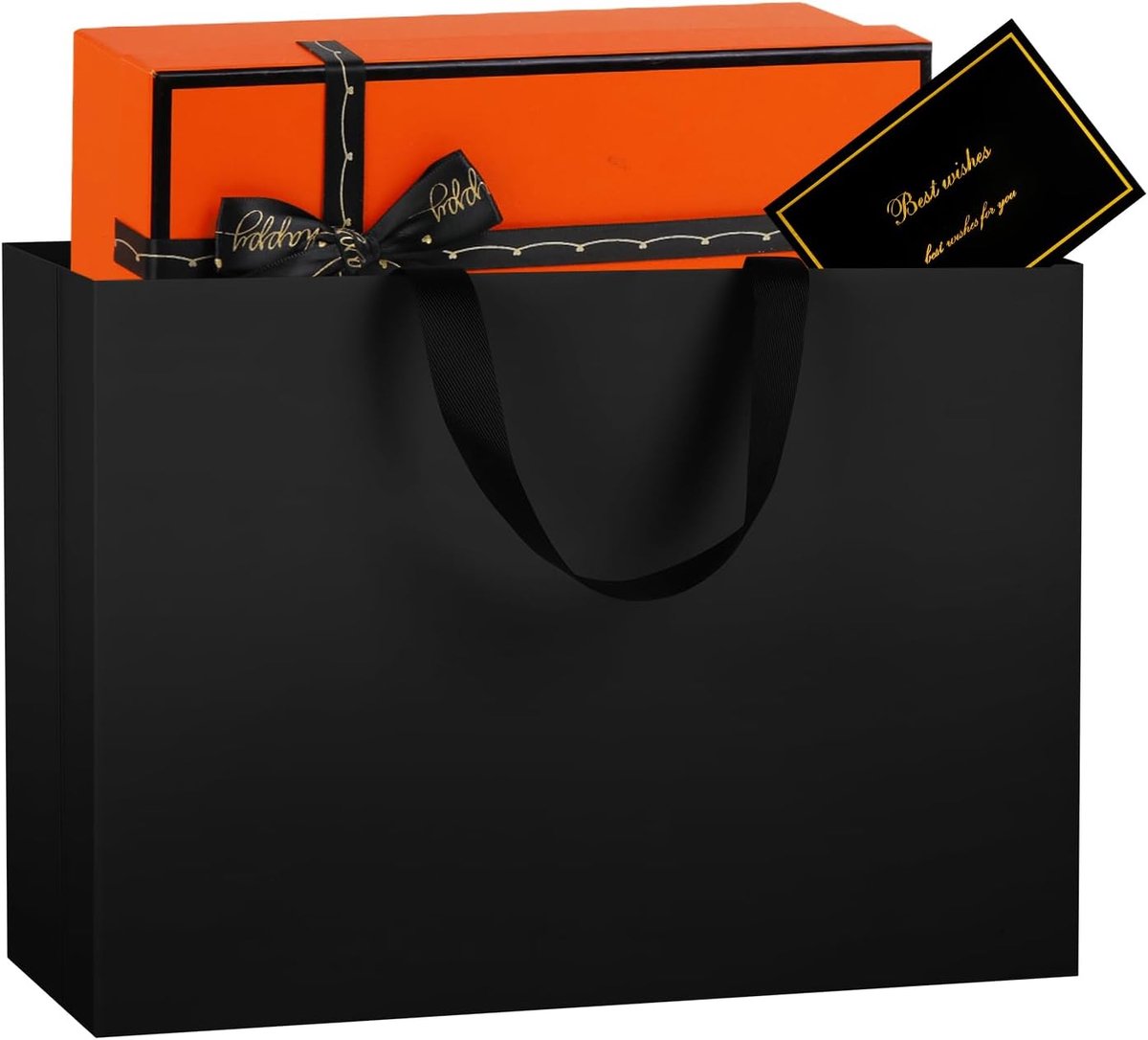 Cadeauzak grote zwart 43 x 32 x 13 cm - papieren zakjes - met wenskaarten - ideaal voor grote cadeaus - ShopVlot