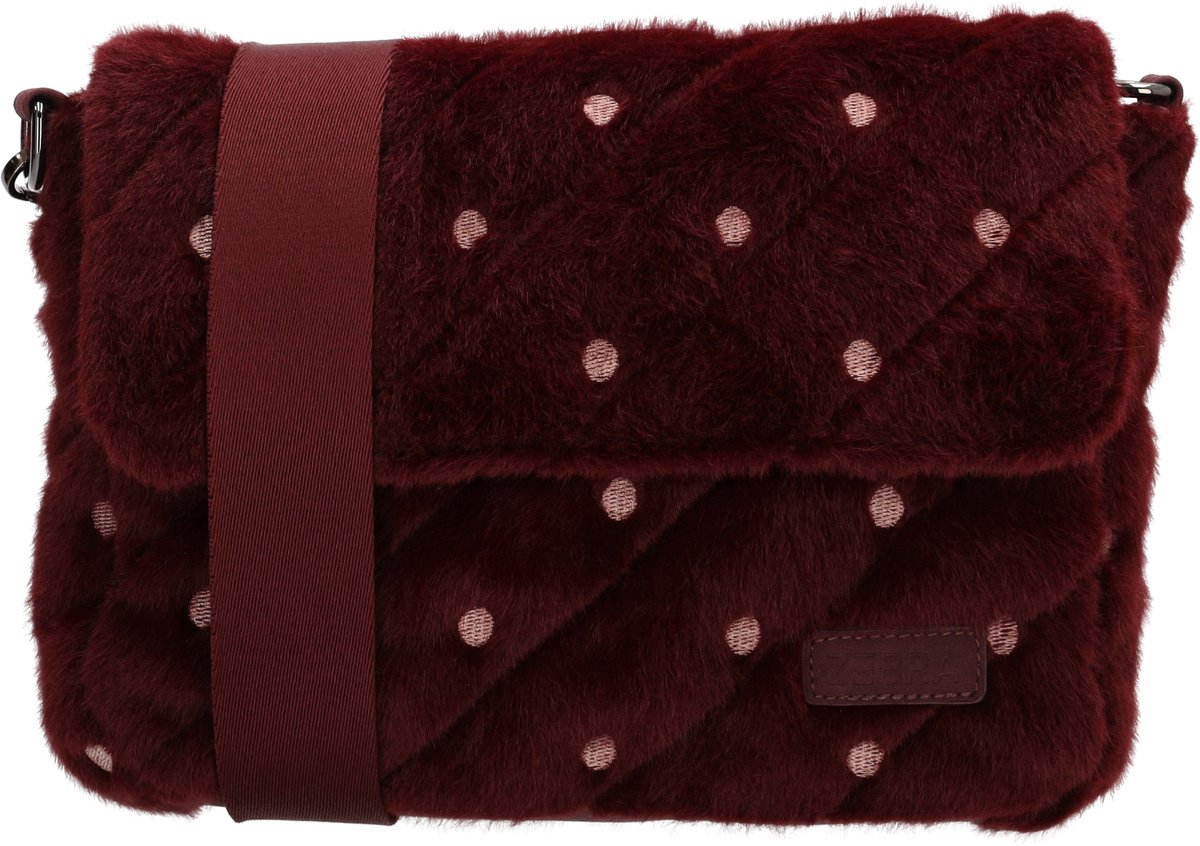 Zebra Trends Celine Crossbodytas - Faux Bont - Geborduurde Details - Damestas - Overslag - Tussenritsvak - Afneembare Schouderband - Bordeaux rood