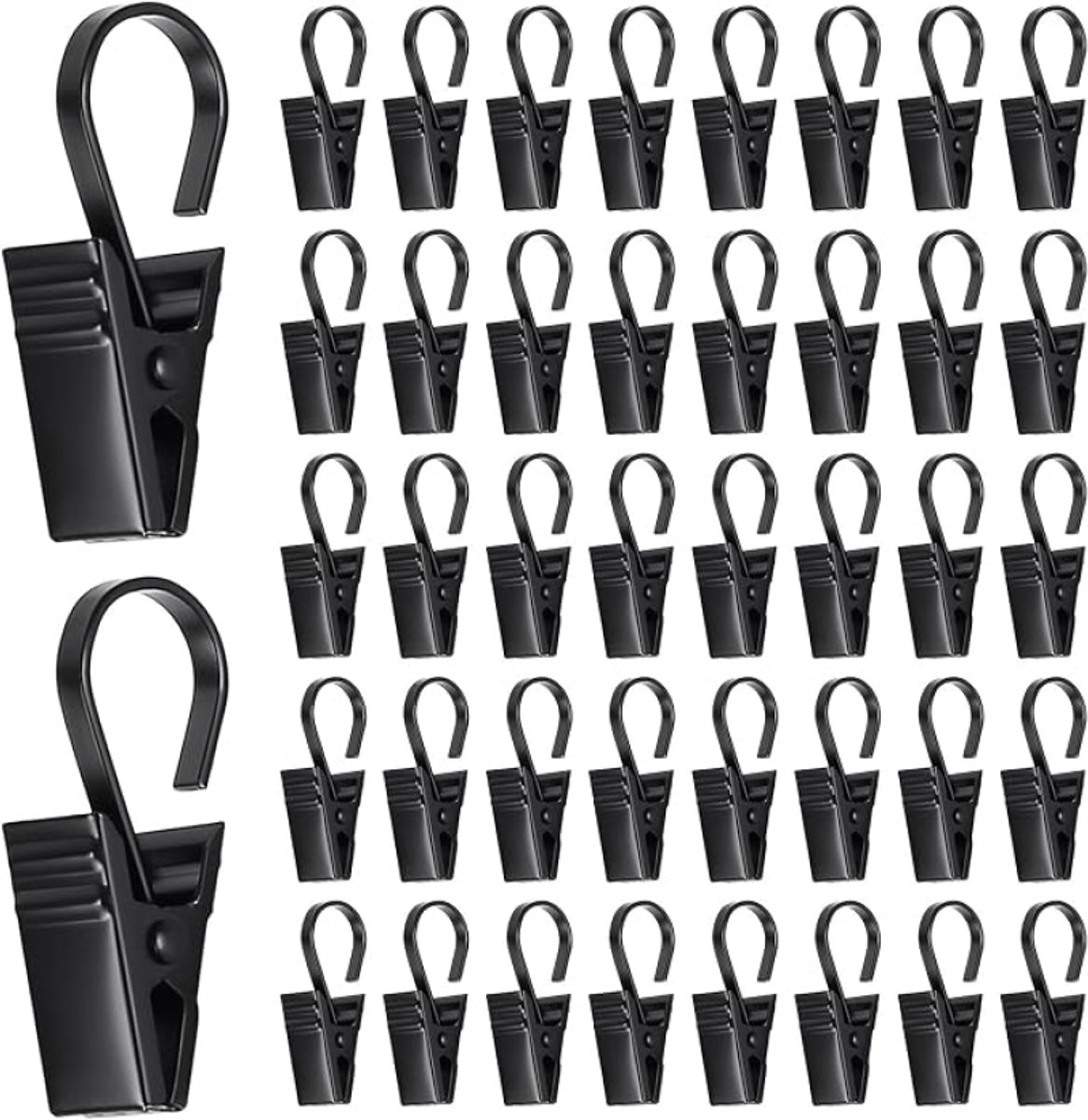 60 stuks gordijnklemmen - roestvrij stalen gordijnclips met haken - zwart - voor gordijnen, kabelklemmen en fotolijnen - stevig metaal