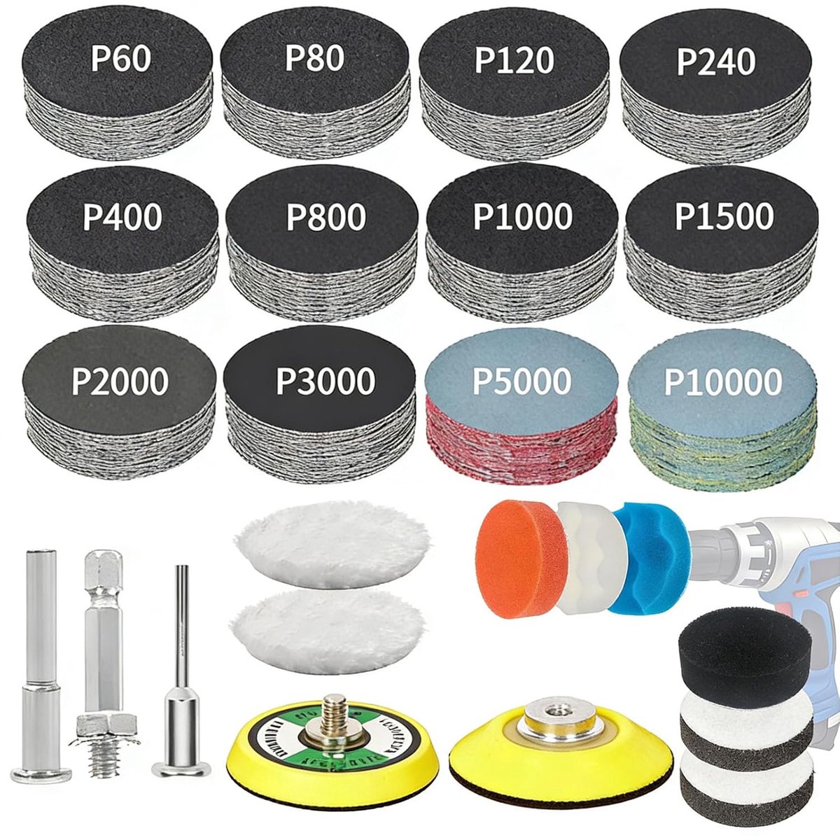 Polijstaccessoires set 50 mm - Polijstpads en schuurpapier - Professionele behandeling van koplampen - ShopVlot