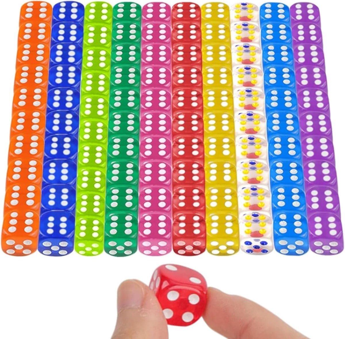 100 stuks dobbelstenen, kleurrijke dobbelstenen, transparant, kleurrijke dobbelspellen, tafelspellen, zeszijdige dobbelstenen, 12 mm kleurrijke dobbelstenen set voor spelfeest, tafelspellen, casino