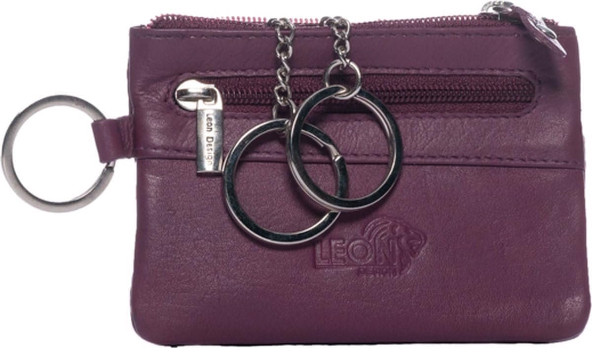 Sleuteletui - Rits - Leer - Handgemaakt in fuchsia - SnelShoppen