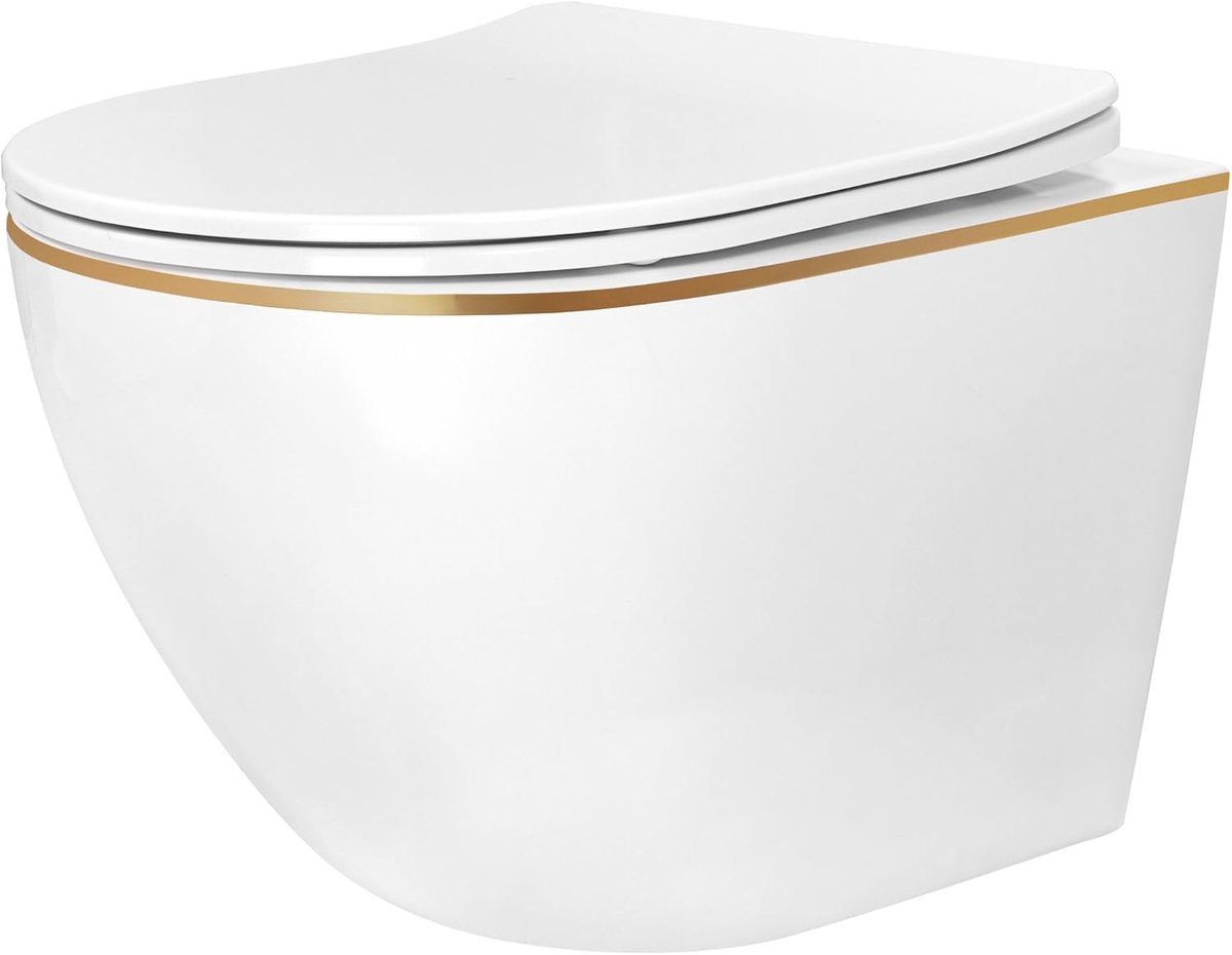 - Hangende Toilet Carlo Mini Tornado Nfq Gold Edge, Gouden, Keramiek 35x35,5x49 cm