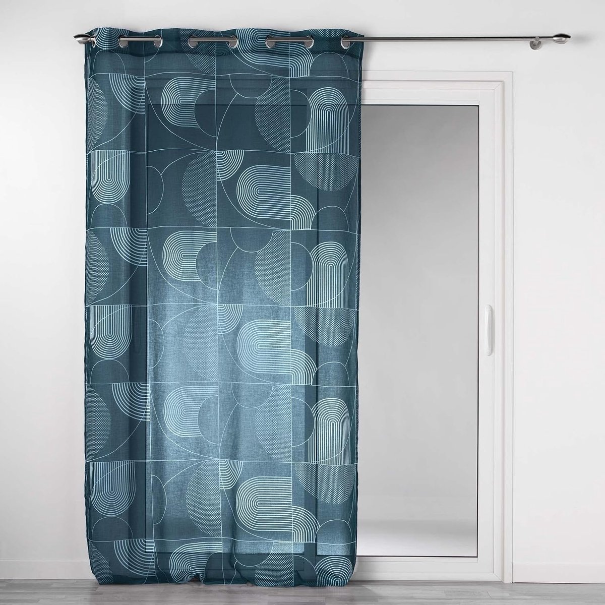 Douceur d'intérieur, Gordijn met oogjes, 140 x 280 cm, blauw, gezandstraalde voile, bedrukt, schets